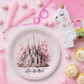 Rosa Wasserfarbenkirche Hochzeit Pappteller (Party)