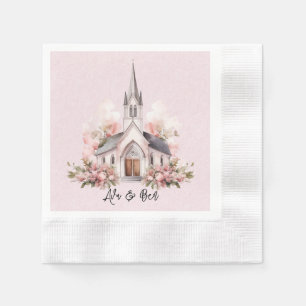 Rosa Wasserfarbenkirche Hochzeit Serviette