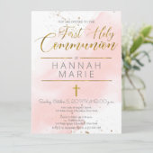 Rosa Wasserfarbenkommunion Einladung (Stehend Vorderseite)