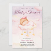 Rosa Wasserfarbenleuchte Niedlich Girl Baby Dusche Einladung (Vorderseite)