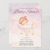 Rosa Wasserfarbenleuchte Niedlich Girl Baby Dusche Einladung (Vorne/Hinten)