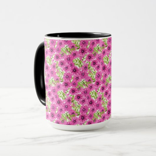 Rosa Wasserfarbenmuster Petunia-Blume Tasse (Vorderseite Links)