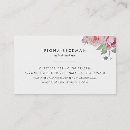 Rosa Wasserfarbenpeony & Blush Streifen Visitenkarte (Rückseite)
