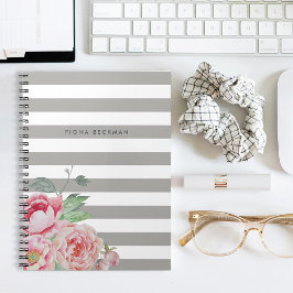 Rosa Wasserfarbenpeony & Gray Streifen Notizblock