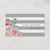 Rosa Wasserfarbenpeony & Gray Streifen Visitenkarte (Vorderseite)
