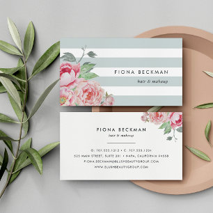 Rosa Wasserfarbenpeony & Mintstreifen Visitenkarte