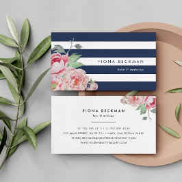 Rosa Wasserfarbenpeony & Navy Strip Visitenkarte