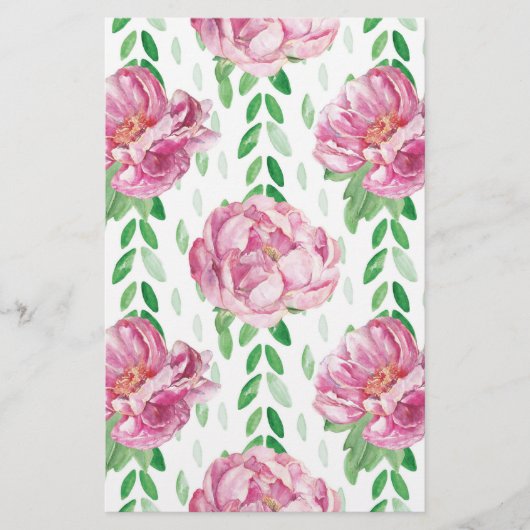Rosa Wasserfarbenpeonys Briefpapier (Vorderseite)