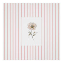 Rosa Wasserfarbenrose Kunstdruck mit rosa gestreif