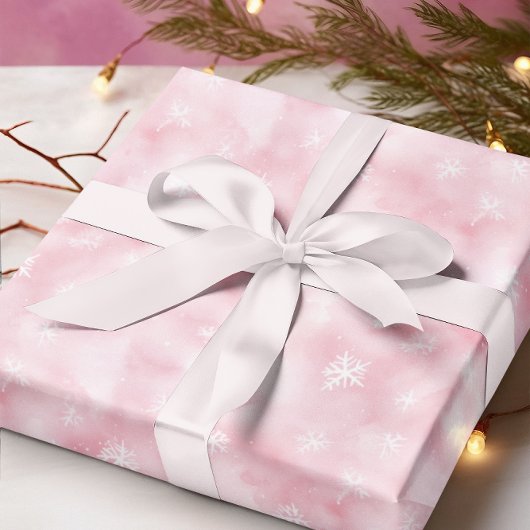 Rosa Wasserfarbenschneeflocken Winter Geschenkpapier