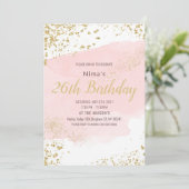 Rosa Wasserfarbenstrich Goldstrich Glitzer Einladung (Stehend Vorderseite)