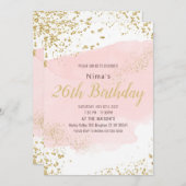 Rosa Wasserfarbenstrich Goldstrich Glitzer Einladung (Vorne/Hinten)