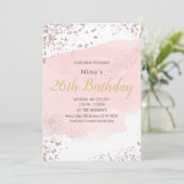 Rosa Wasserfarbenstrich mit Glitzer Einladung (Stehend Vorderseite)