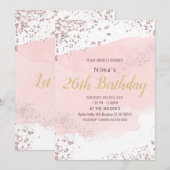 Rosa Wasserfarbenstrich mit Glitzer Einladung (Vorne/Hinten)