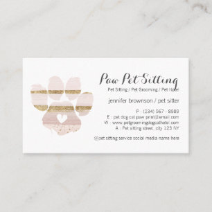 Rosa Wasserfarbenstriche Pet Sitter Grooming Pfote Visitenkarte