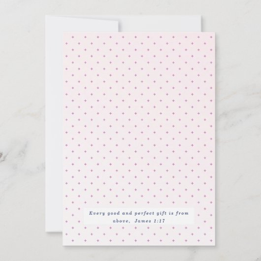 Rosa Wasserfarbkreuz in Kalligrafie Taufe Junge Einladung (Rückseite)