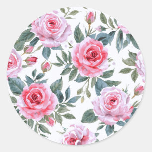 Rosa Wasserfarbmuster mit eleganter Pinkrose Runder Aufkleber
