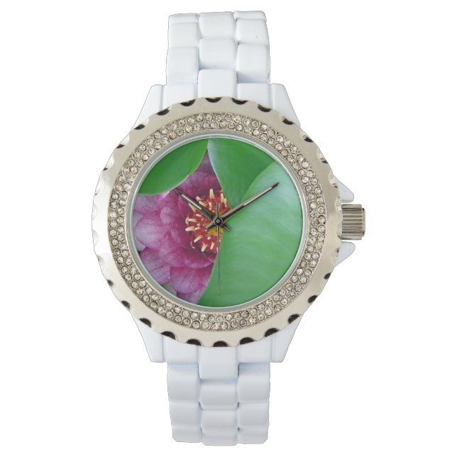 Rosa Wasserlilie Armbanduhr (Vorderseite)