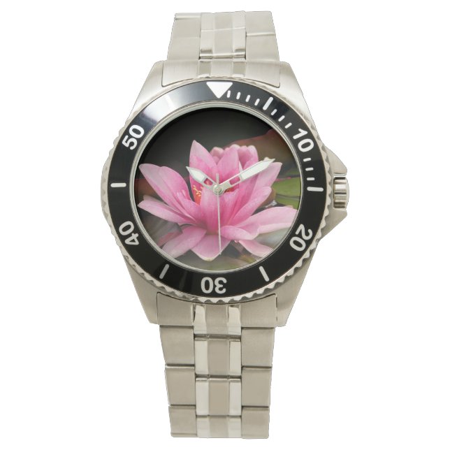 Rosa Wasserlilie Armbanduhr (Vorderseite)