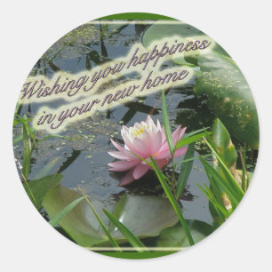 Rosa Wasserlilie Neuer Zuhause-Aufkleber Runder Aufkleber