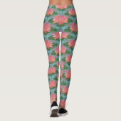 Rosa Wasserlilien und blaue Libellen auf blau Leggings (Rückseite)