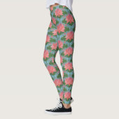 Rosa Wasserlilien und blaue Libellen auf blau Leggings (Links)