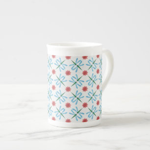 Rosa Wasserlilien und Libellen Knochen-China Tasse