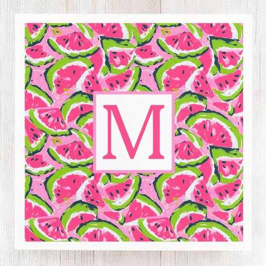 Rosa Wassermelon-Fruchtscheiben-Muster-Monogramm Serviette