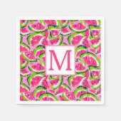 Rosa Wassermelon-Fruchtscheiben-Muster-Monogramm Serviette (Vorderseite)