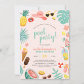 Rosa | Wassermelone Ananas Tropical Pool Party Einladung (Vorderseite)