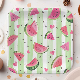 Rosa Wassermelone Niedliche Aquarellfrucht Girl Pappteller