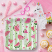 Rosa Wassermelone Niedliche Aquarellfrucht Girl Pappteller (Party)