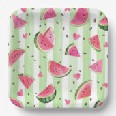 Rosa Wassermelone Niedliche Aquarellfrucht Girl Pappteller (Vorderseite)