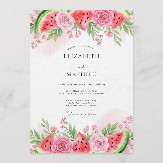Rosa Wassermelone Whimsical Hochzeit Einladung (Vorderseite)