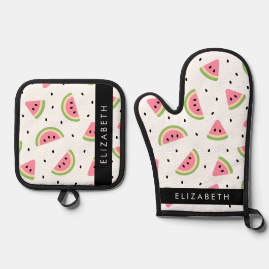 Rosa Wassermelonen, Wassermelonen, Ihr Name Ofenhandschuh & Topflappen-Set (Vorderseite)