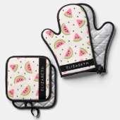 Rosa Wassermelonen, Wassermelonen, Ihr Name Ofenhandschuh & Topflappen-Set (Vorderseite/Rückseite)
