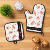 Rosa Wassermelonen, Wassermelonen, Ihr Name Ofenhandschuh & Topflappen-Set (Oben Unten)