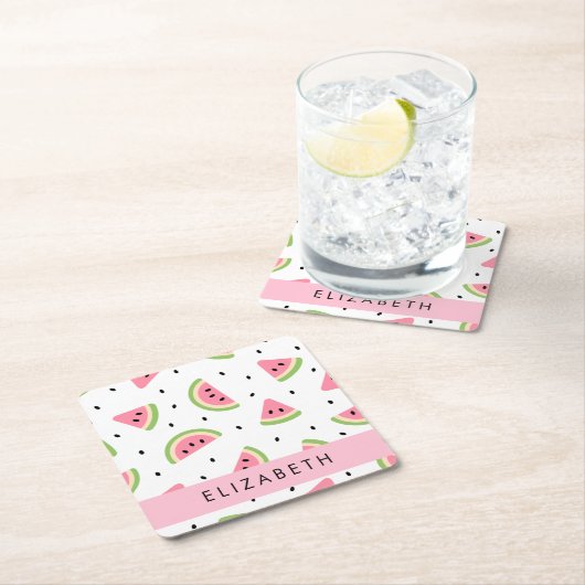 Rosa Wassermelonen, Wassermelonen, Ihr Name Rechteckiger Pappuntersetzer (Vor Ort)