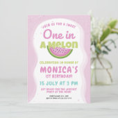 Rosa Wassermelonenkarte Kinder 1. Geburtstag Party Einladung (Stehend Vorderseite)