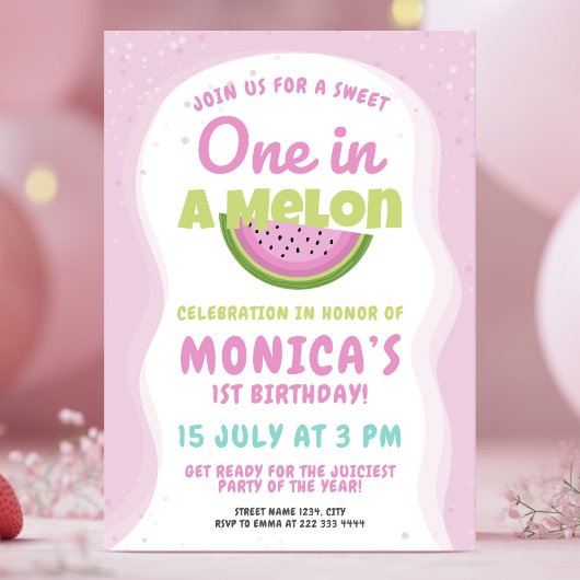 Rosa Wassermelonenkarte Kinder 1. Geburtstag Party Einladung
