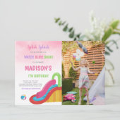 Rosa Wasserrutsche Geburtstagsfeier Einladung mit (Stehend Vorderseite)