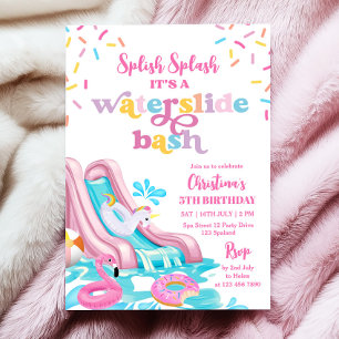 Rosa Wasserrutsche Pool Party Geburtstagsfeier Ein Einladung