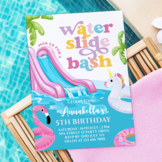 Rosa Wasserrutsche Pool Party Geburtstagsfeier Ein Einladung