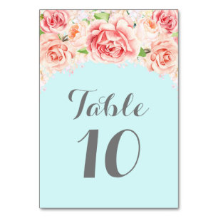 Rosa Watercolor-Baby-Blau-Tischnummer-Karten Tischnummer