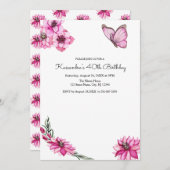 Rosa Watercolor-Blumen-u. Einladung (Vorne/Hinten)