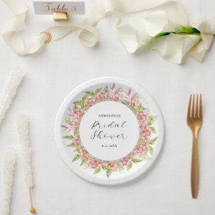 Rosa Watercolor-BlumenBrautparty Pappteller