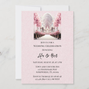Rosa Watercolor Blumenkirche Hochzeit Einladung