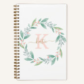 Rosa Watercolor Blumenkranz Mit Monogramm Notizblock (Vorderseite)