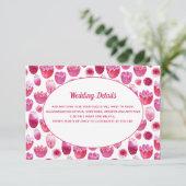 Rosa Watercolor Blumenmuster Hochzeitsdetails Begleitkarte (Stehend Vorderseite)