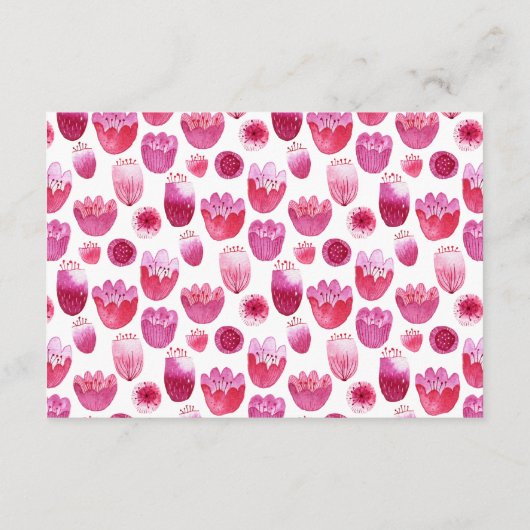 Rosa Watercolor Blumenmuster Hochzeitsdetails Begleitkarte (Rückseite)